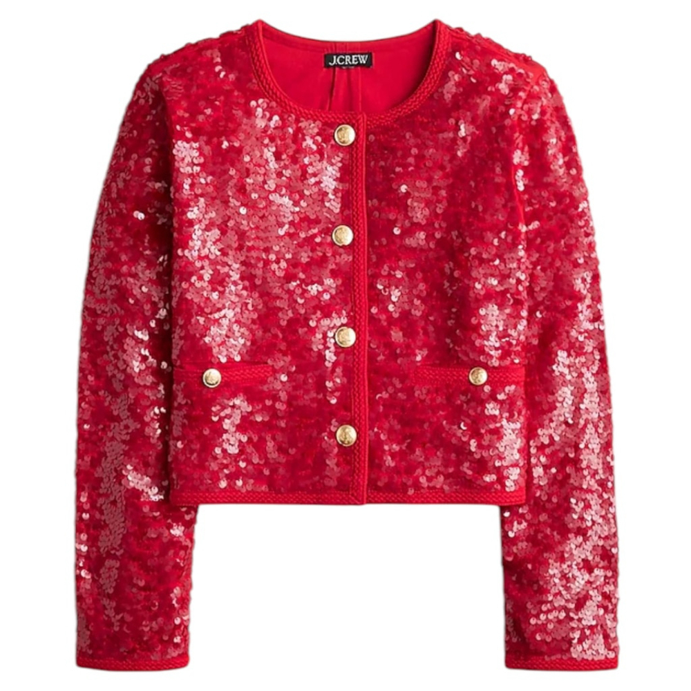 J. Crew Red Sequin Blazer Cropped Statement